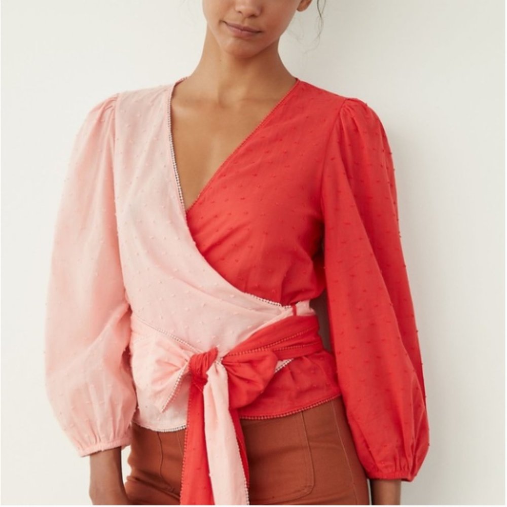Farm Rio Anthropologie Colorblocked Wrap Blouse Size Small EUC